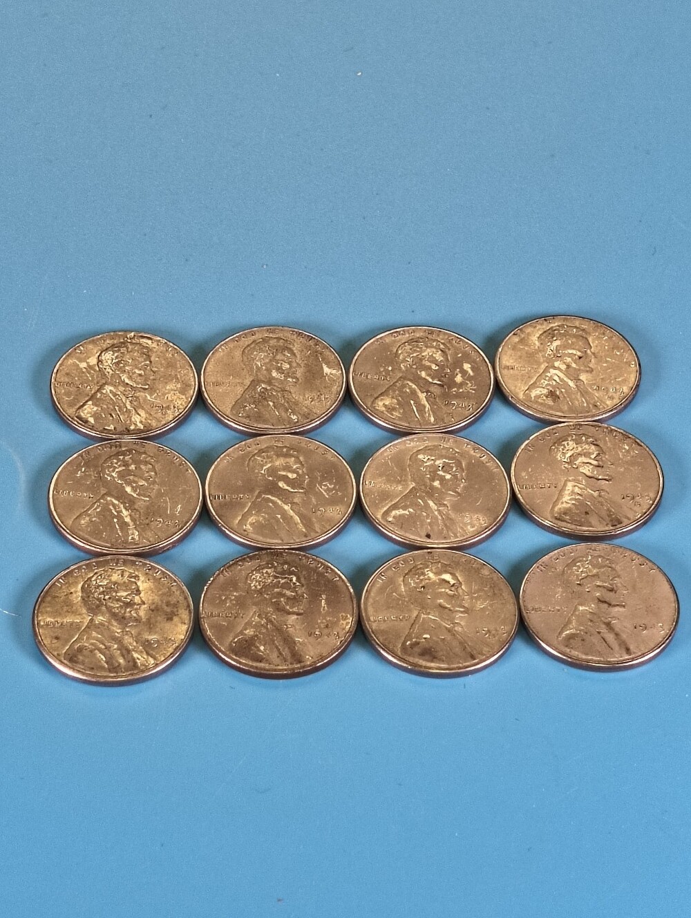 12 Emergency War Pennies - 1943 Steel. Copper Was Needed For The War Effort.